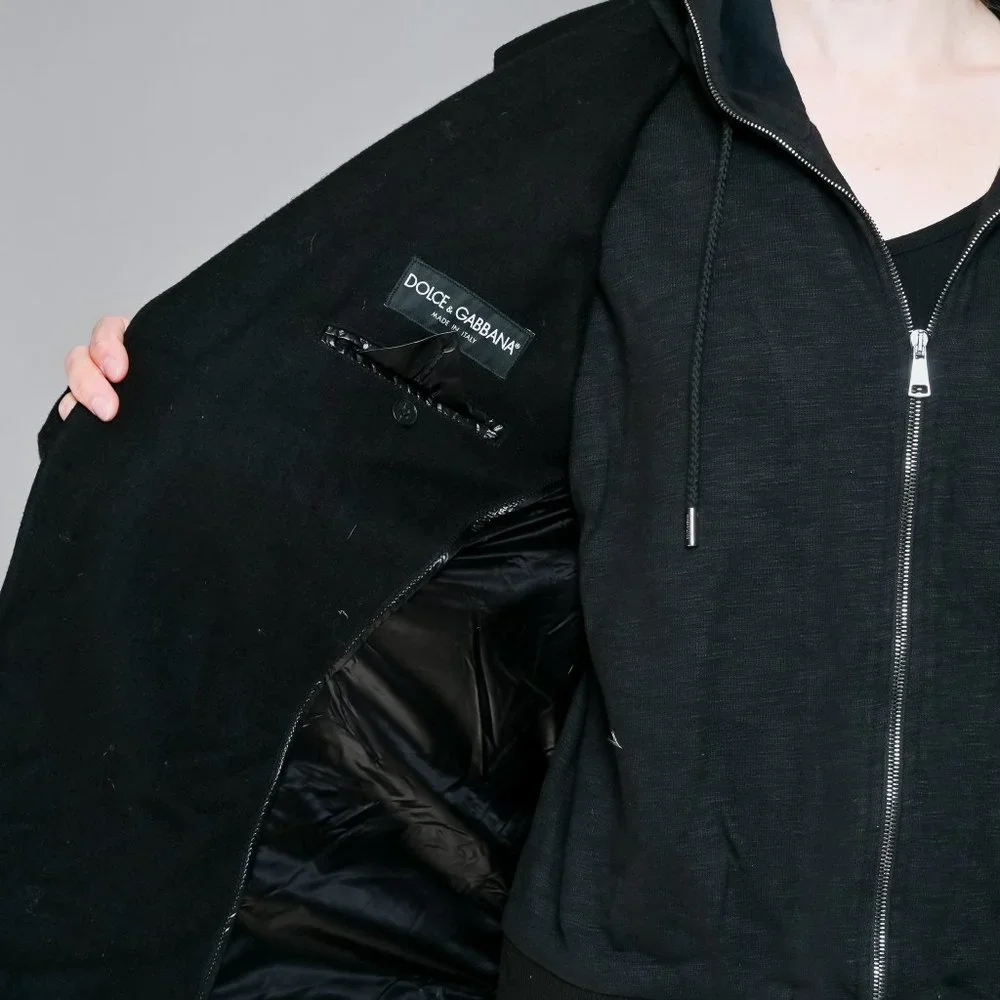 192. DOLCE & GABBANA Black Wool-Blend Hooded Hybrid Jacket XL IT 52 - Picture 2 of 9